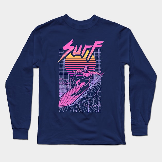 Surf the Vapor Wave Long Sleeve T-Shirt by artlahdesigns